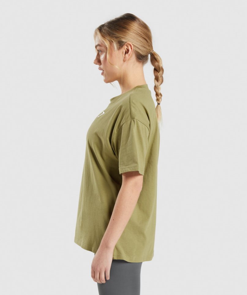 Gymshark Torna Oversized Női Póló Olivazöld | HU-K-019