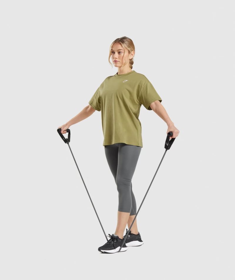 Gymshark Torna Oversized Női Póló Olivazöld | HU-K-019