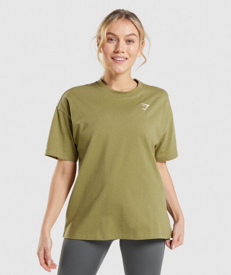 Gymshark Torna Oversized Női Póló Olivazöld | HU-K-019