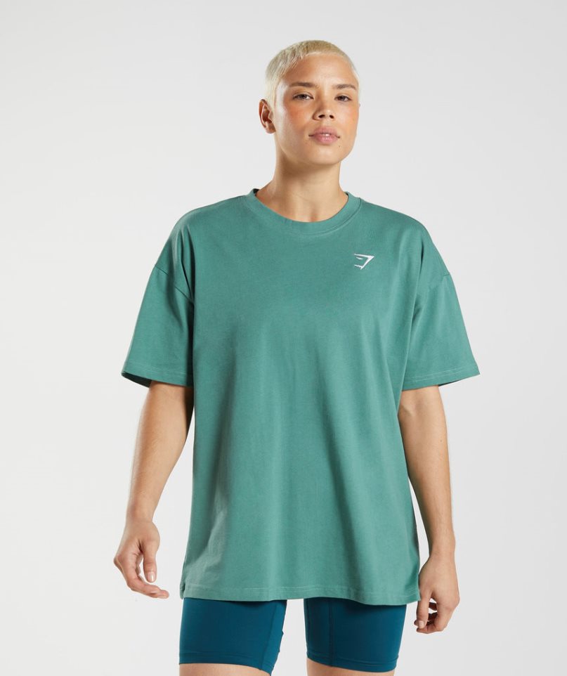 Gymshark Torna Oversized Női Póló Zöld | HU-C-362