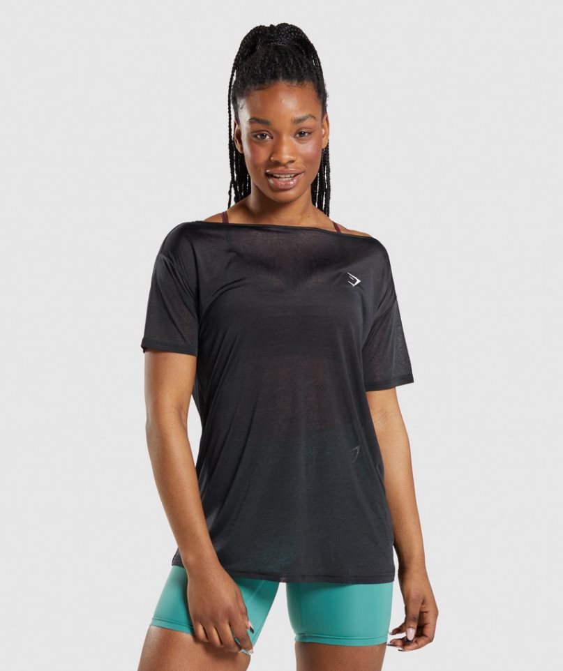 Gymshark Torna Oversized Top Női Póló Fekete | HU-F-203