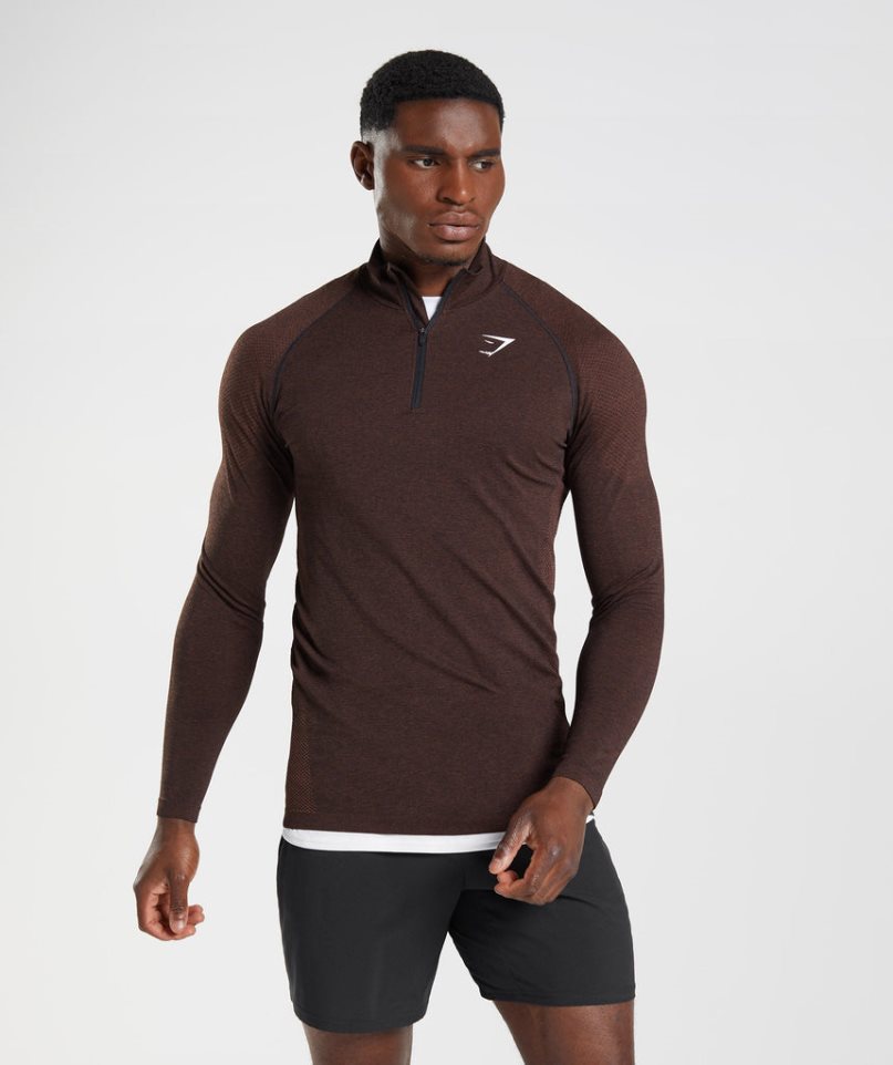 Gymshark Vital Light 1/4 Zip Férfi Pulóverek Sötétbarna | HU-B-509