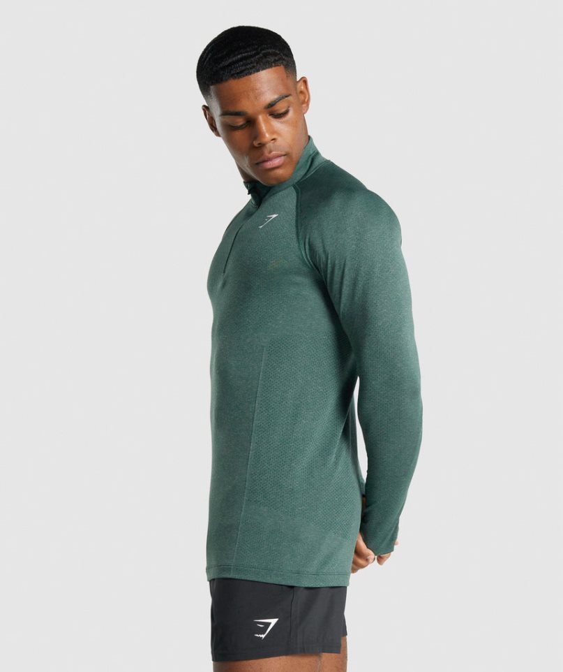 Gymshark Vital Light 1/4 Zip Férfi Pulóverek Sötétzöld | HU-D-647