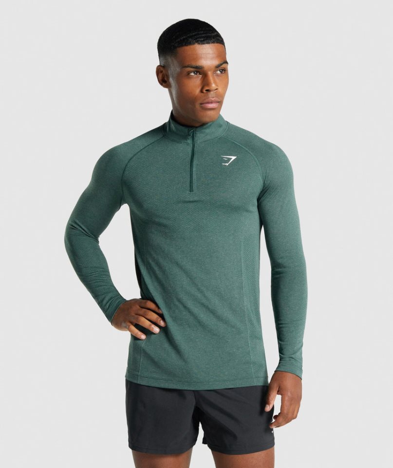 Gymshark Vital Light 1/4 Zip Férfi Pulóverek Sötétzöld | HU-D-647