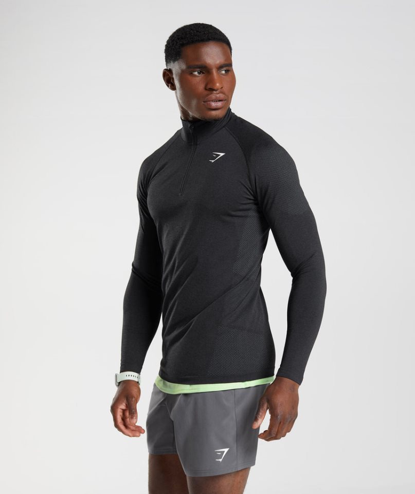 Gymshark Vital Light 1/4 Zip Férfi Pulóverek Fekete | HU-J-673