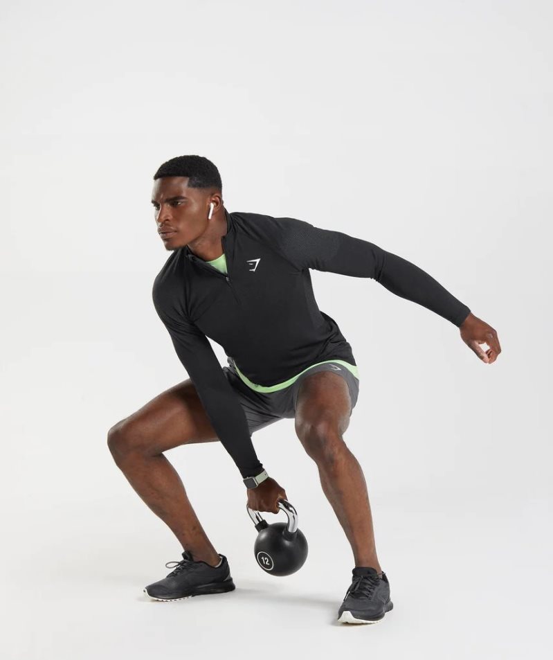Gymshark Vital Light 1/4 Zip Férfi Pulóverek Fekete | HU-J-673