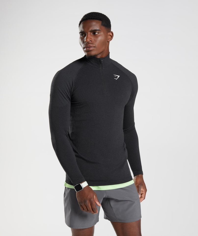 Gymshark Vital Light 1/4 Zip Férfi Pulóverek Fekete | HU-J-673