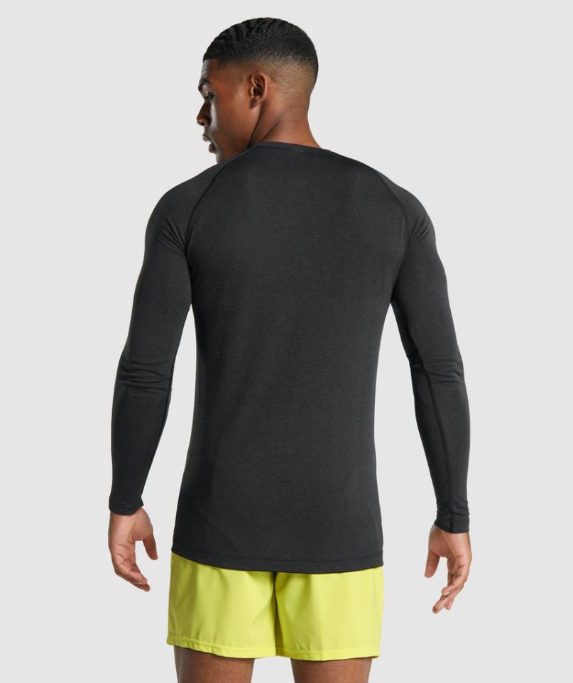 Gymshark Vital Light Seamless Long Sleeve Férfi Póló Fekete | HU-A-507