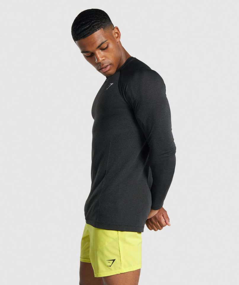 Gymshark Vital Light Seamless Long Sleeve Férfi Póló Fekete | HU-A-507