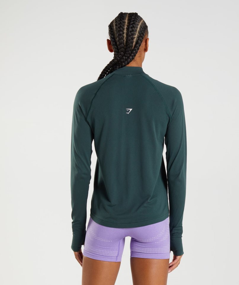 Gymshark Vital Seamless 1/2 Zip Női Pulóverek Sötétzöld | HU-S-923