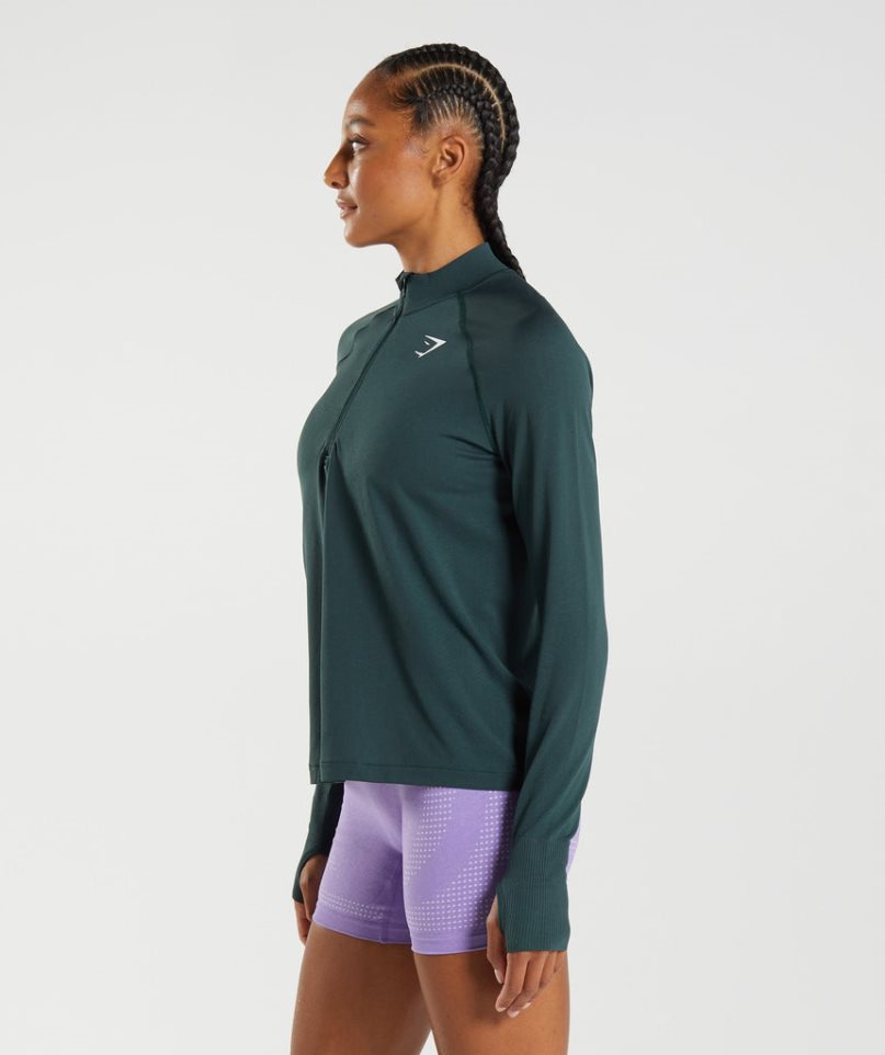 Gymshark Vital Seamless 1/2 Zip Női Pulóverek Sötétzöld | HU-S-923