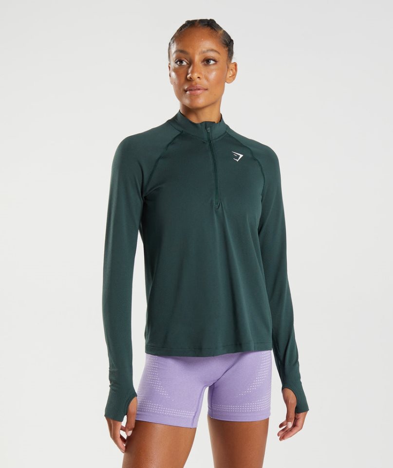 Gymshark Vital Seamless 1/2 Zip Női Pulóverek Sötétzöld | HU-S-923