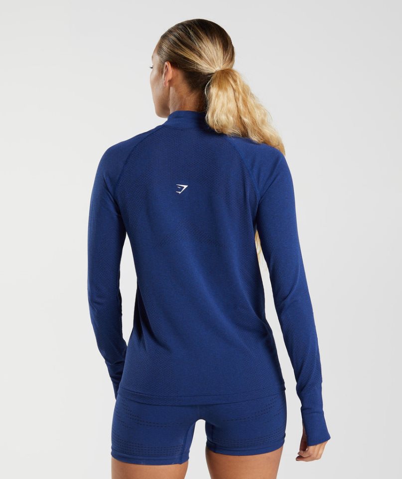 Gymshark Vital Seamless 1/2 Zip Női Pulóverek Kék | HU-Y-628