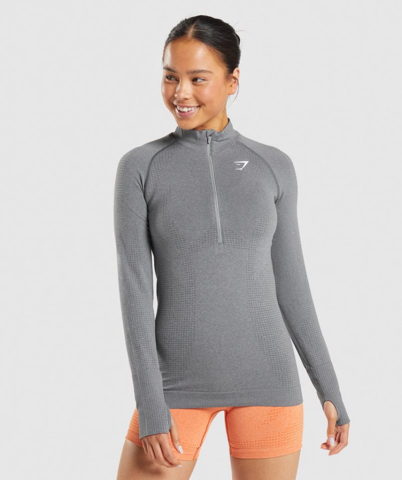 Gymshark Vital Seamless 2.0 1/2 Zip Női Pulóverek Szürke | HU-G-812