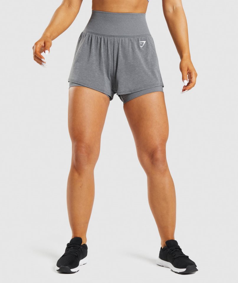Gymshark Vital Seamless 2.0 2-in-1 Női Rövidnadrág Szürke | HU-Q-539
