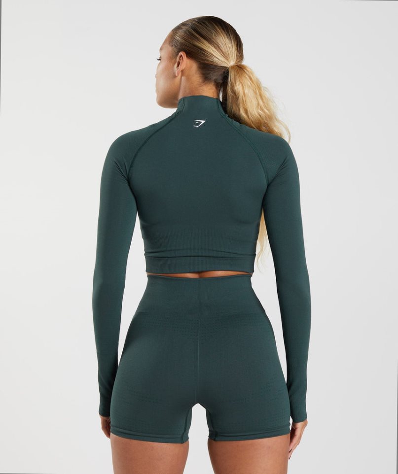 Gymshark Vital Seamless 2.0 High Neck Midi Női Vágott Felsők Sötétzöld | HU-A-651