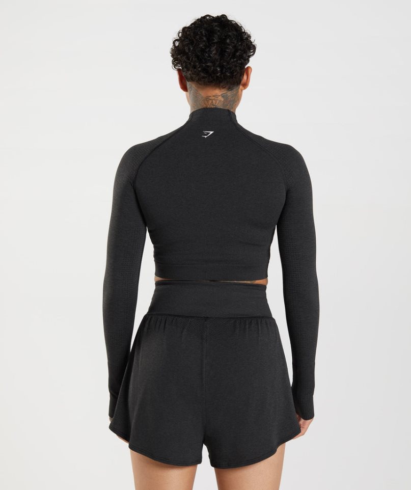 Gymshark Vital Seamless 2.0 High Neck Midi Női Vágott Felsők Fekete | HU-H-742