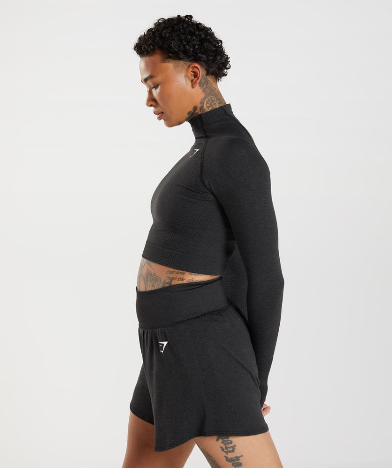 Gymshark Vital Seamless 2.0 High Neck Midi Női Vágott Felsők Fekete | HU-H-742