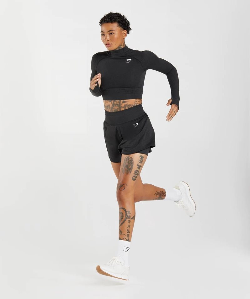 Gymshark Vital Seamless 2.0 High Neck Midi Női Vágott Felsők Fekete | HU-H-742