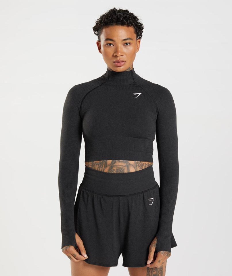 Gymshark Vital Seamless 2.0 High Neck Midi Női Vágott Felsők Fekete | HU-H-742