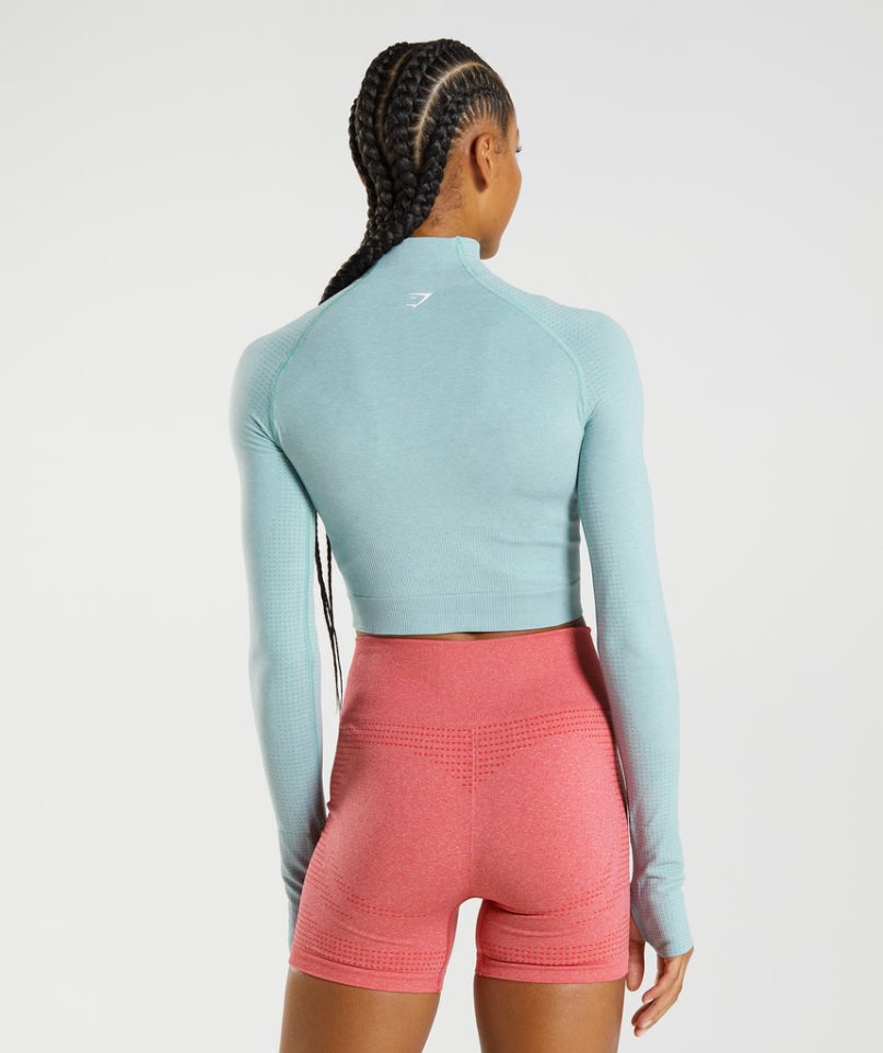 Gymshark Vital Seamless 2.0 High Neck Midi Női Vágott Felsők Világos Kék | HU-I-370