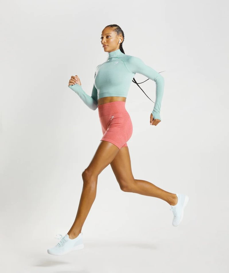 Gymshark Vital Seamless 2.0 High Neck Midi Női Vágott Felsők Világos Kék | HU-I-370