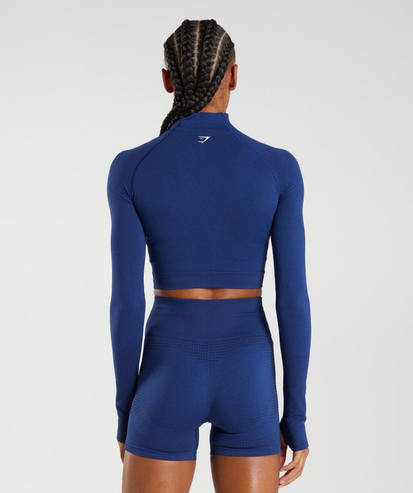 Gymshark Vital Seamless 2.0 High Neck Midi Női Vágott Felsők Kék | HU-O-318