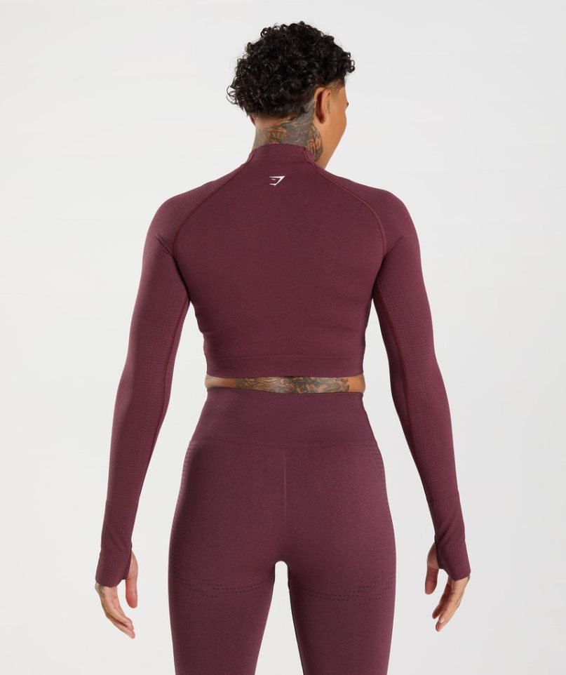 Gymshark Vital Seamless 2.0 High Neck Midi Női Vágott Felsők Bordó | HU-Z-842