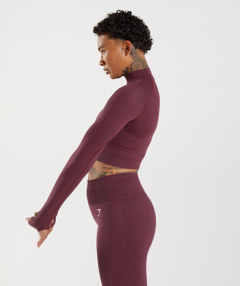 Gymshark Vital Seamless 2.0 High Neck Midi Női Vágott Felsők Bordó | HU-Z-842