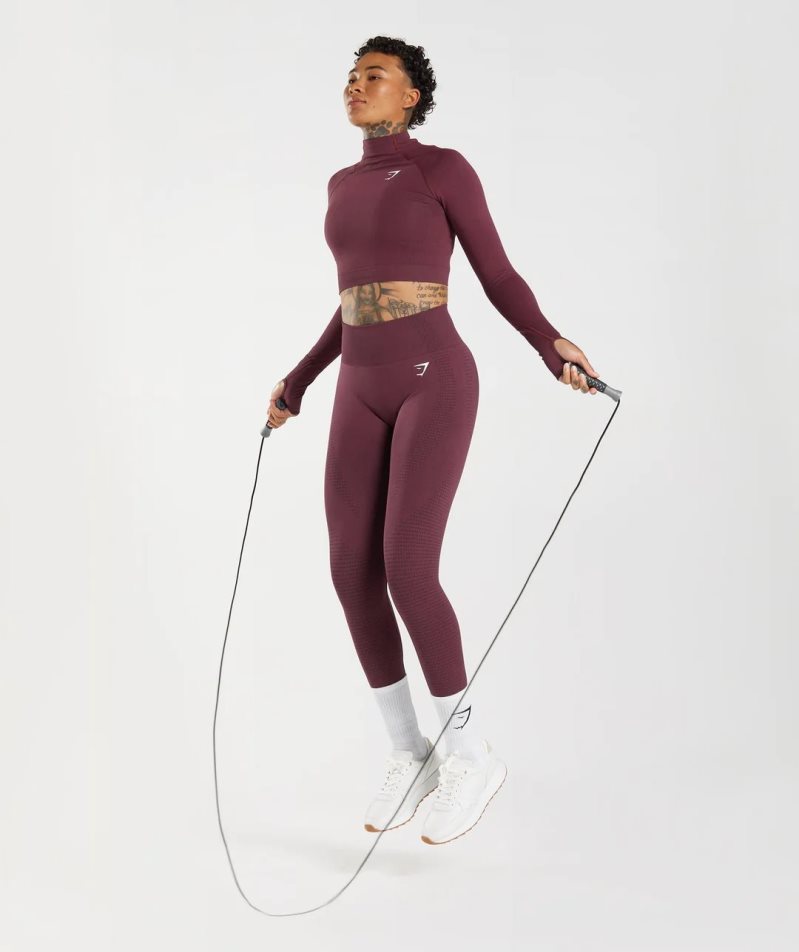 Gymshark Vital Seamless 2.0 High Neck Midi Női Vágott Felsők Bordó | HU-Z-842
