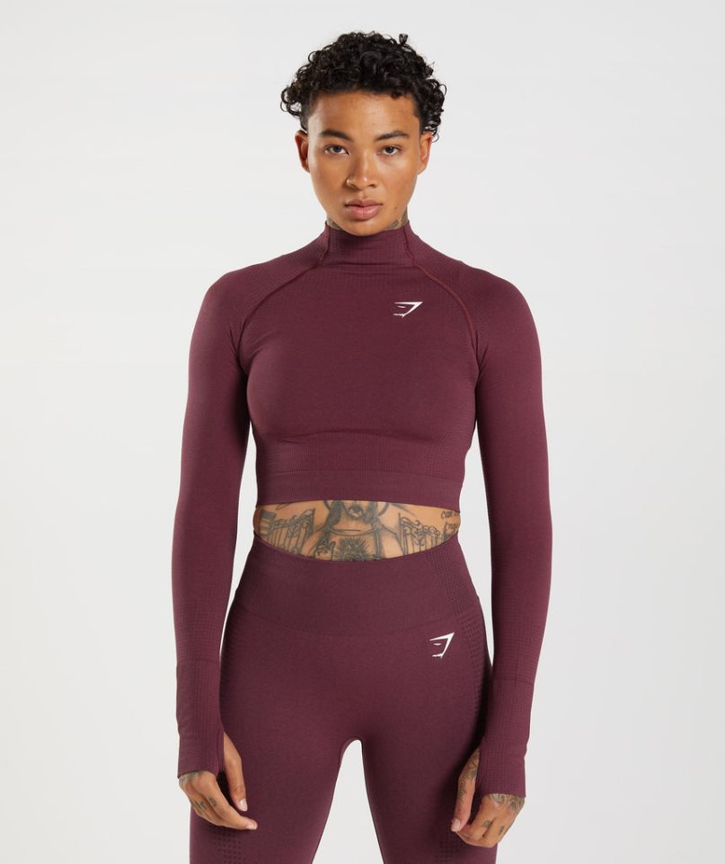 Gymshark Vital Seamless 2.0 High Neck Midi Női Vágott Felsők Bordó | HU-Z-842