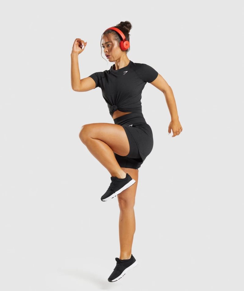Gymshark Vital Seamless 2.0 Light Női Póló Fekete | HU-D-948