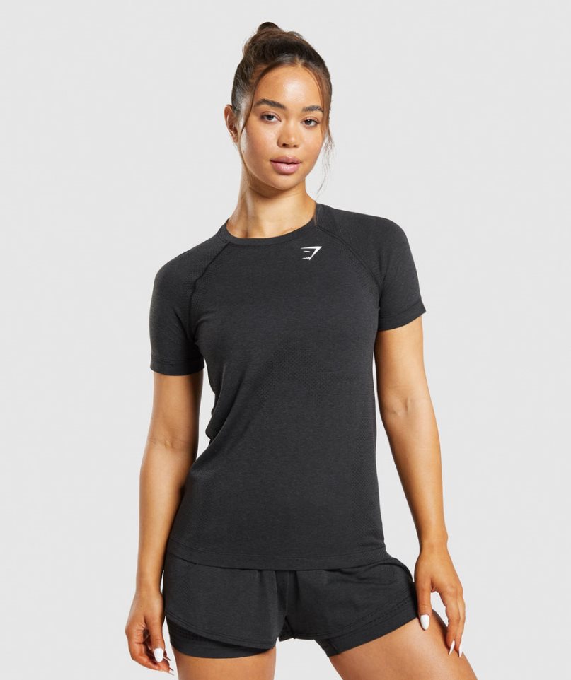 Gymshark Vital Seamless 2.0 Light Női Póló Fekete | HU-D-948