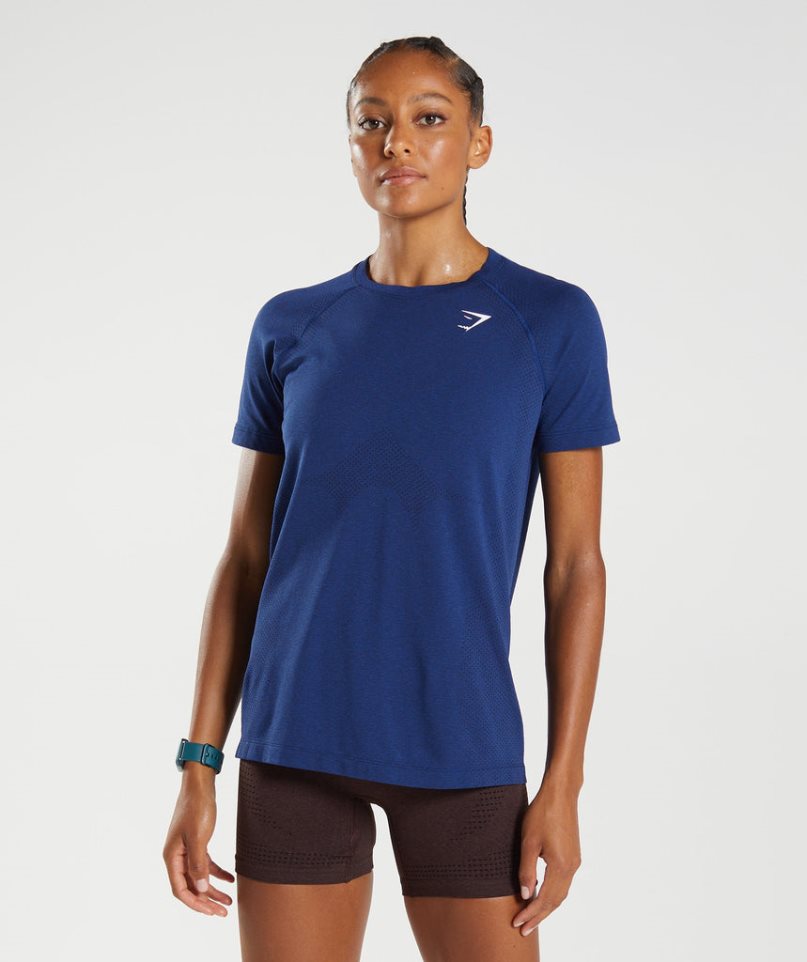 Gymshark Vital Seamless 2.0 Light Női Póló Kék | HU-O-402