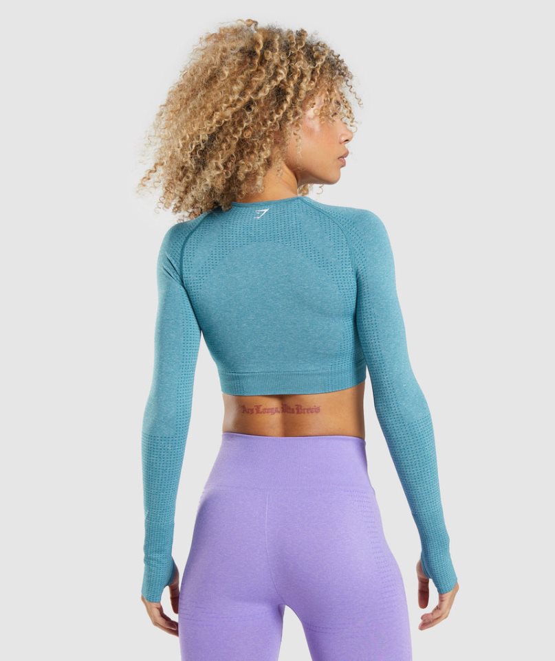 Gymshark Vital Seamless 2.0 Long Sleeve Női Vágott Felsők Türkiz | HU-M-298