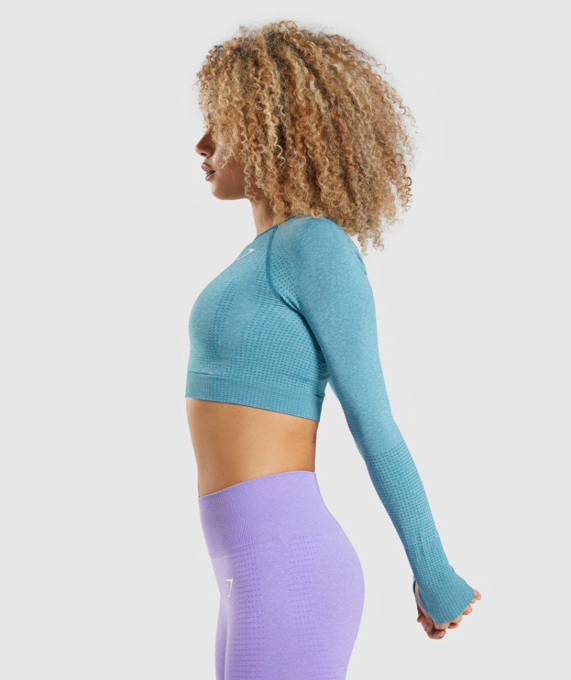 Gymshark Vital Seamless 2.0 Long Sleeve Női Vágott Felsők Türkiz | HU-M-298