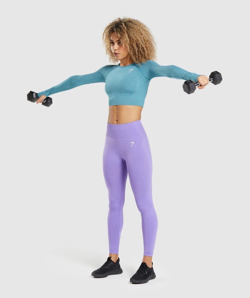 Gymshark Vital Seamless 2.0 Long Sleeve Női Vágott Felsők Türkiz | HU-M-298