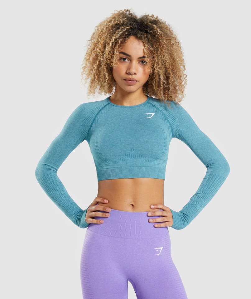 Gymshark Vital Seamless 2.0 Long Sleeve Női Vágott Felsők Türkiz | HU-M-298