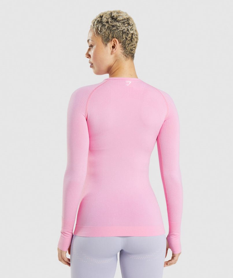 Gymshark Vital Seamless 2.0 Long Sleeve Top Női Póló Rózsaszín | HU-O-748