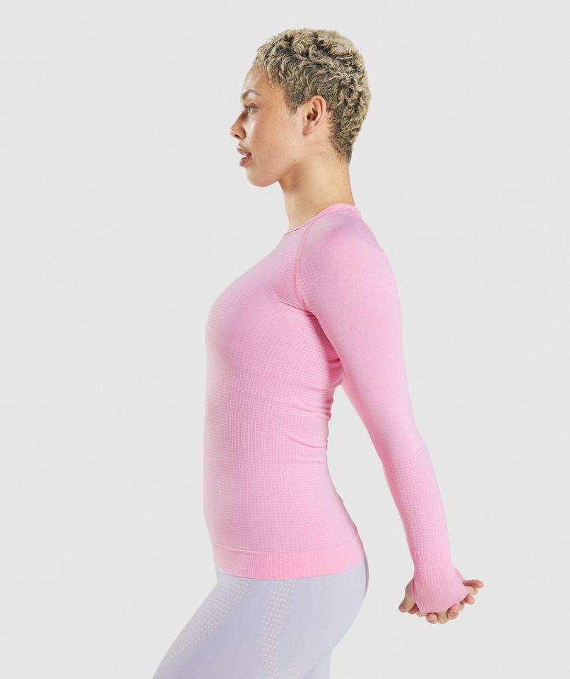 Gymshark Vital Seamless 2.0 Long Sleeve Top Női Póló Rózsaszín | HU-O-748