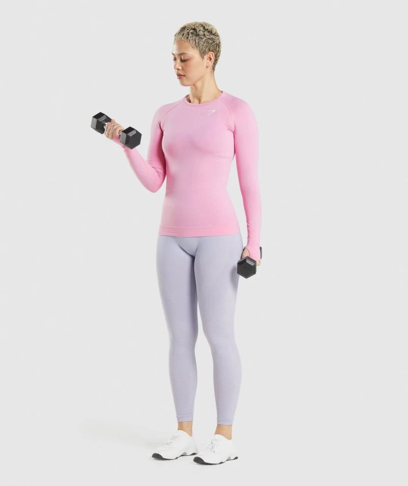 Gymshark Vital Seamless 2.0 Long Sleeve Top Női Póló Rózsaszín | HU-O-748