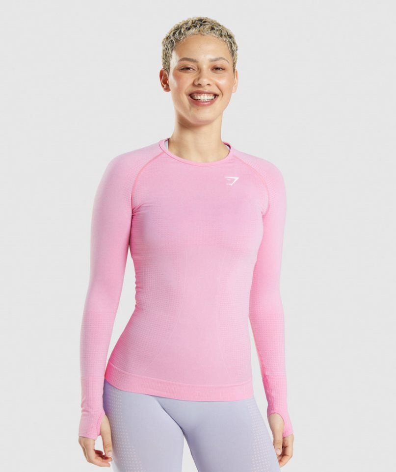 Gymshark Vital Seamless 2.0 Long Sleeve Top Női Póló Rózsaszín | HU-O-748