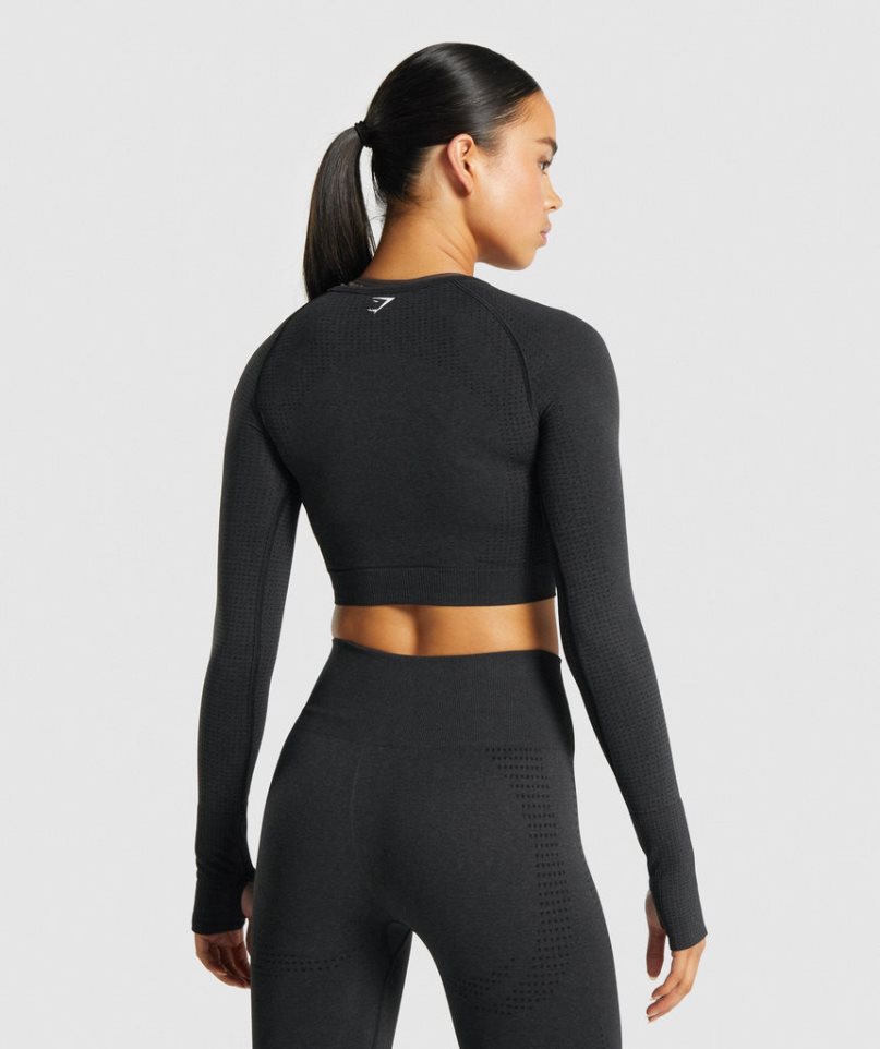 Gymshark Vital Seamless 2.0 Long Sleeve Női Vágott Felsők Fekete | HU-Z-320