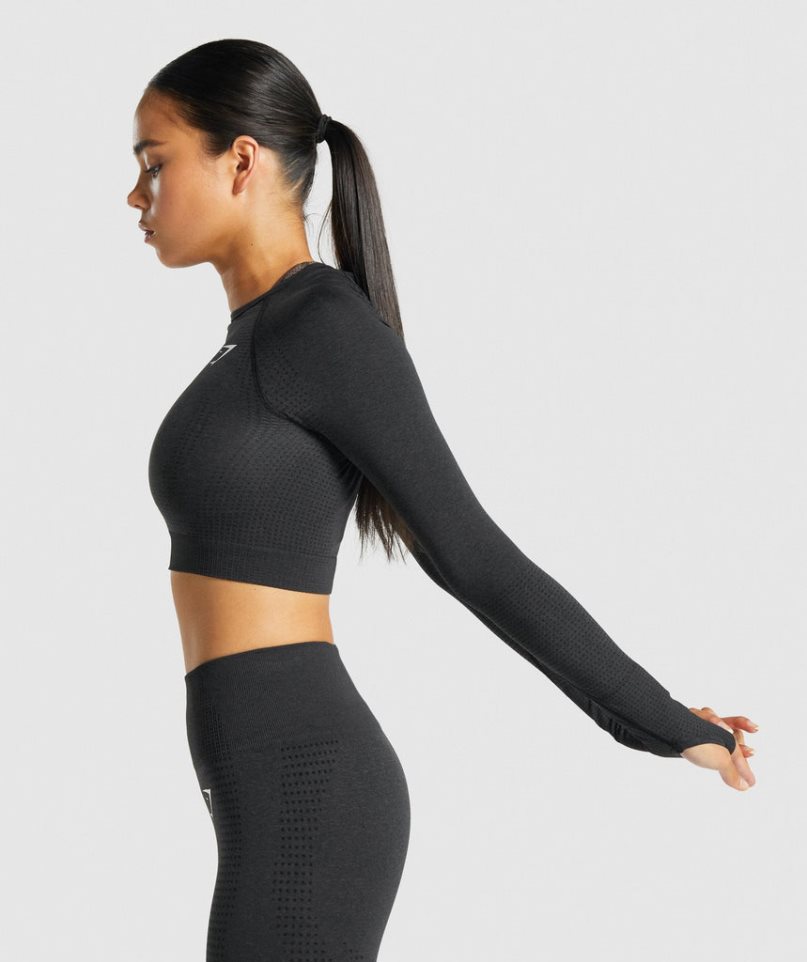 Gymshark Vital Seamless 2.0 Long Sleeve Női Vágott Felsők Fekete | HU-Z-320