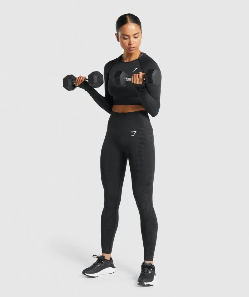 Gymshark Vital Seamless 2.0 Long Sleeve Női Vágott Felsők Fekete | HU-Z-320