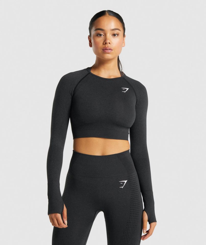 Gymshark Vital Seamless 2.0 Long Sleeve Női Vágott Felsők Fekete | HU-Z-320