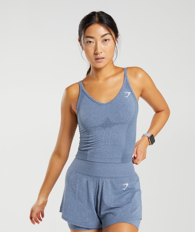 Gymshark Vital Seamless 2.0 Midi Női Ujjatlan Póló Kék | HU-U-023