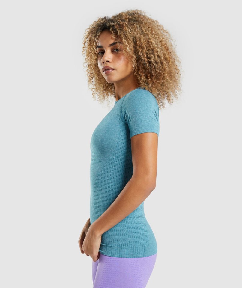 Gymshark Vital Seamless 2.0 Női Póló Türkiz | HU-M-796