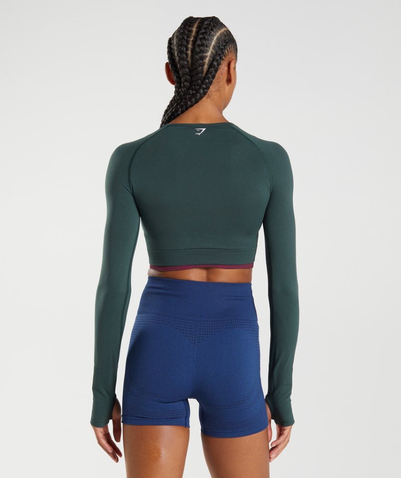 Gymshark Vital Seamless 2.0 Női Vágott Felsők Sötétzöld | HU-M-613