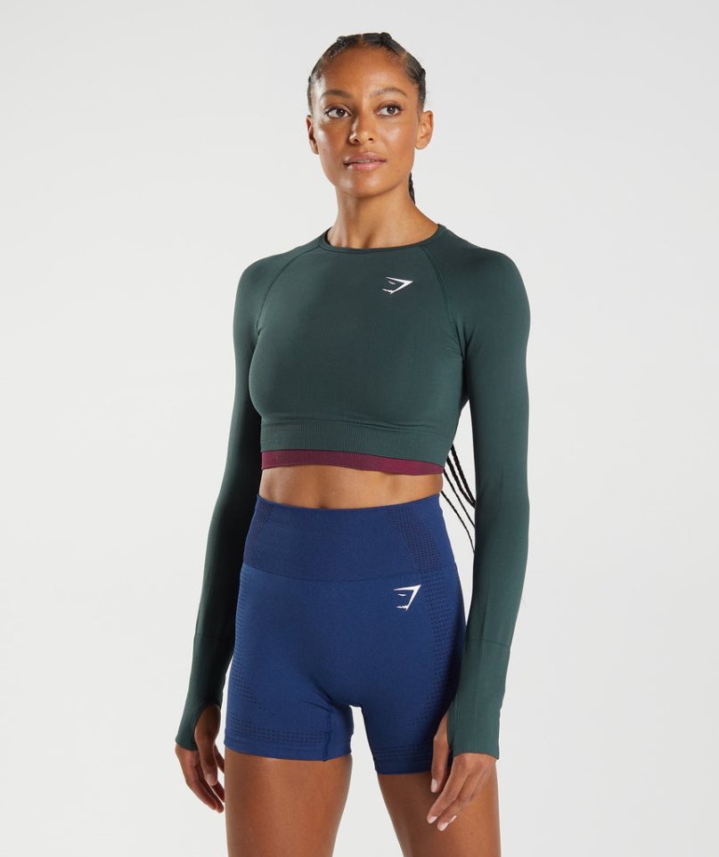 Gymshark Vital Seamless 2.0 Női Vágott Felsők Sötétzöld | HU-M-613